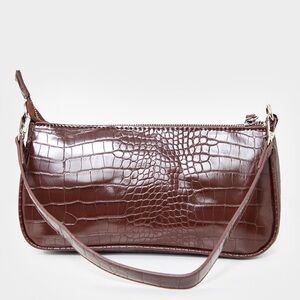 PrettyLittleThing Chocolate Croc-Embossed Shoulder Bag